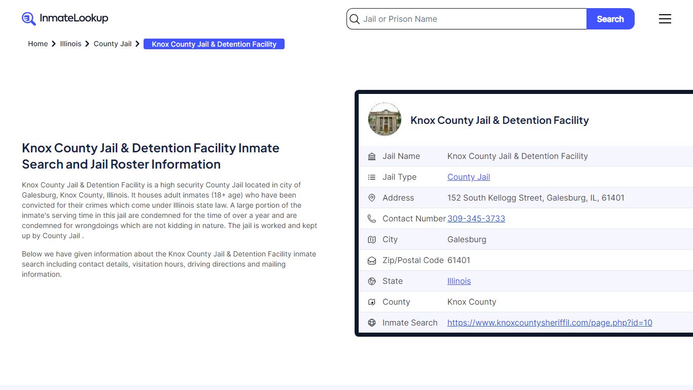 Knox County Jail & Detention Facility (IL) Inmate Search Illinois ...